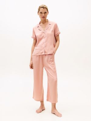 Contrast Trim Shirt & Pant Sleep Set, Rose Tan