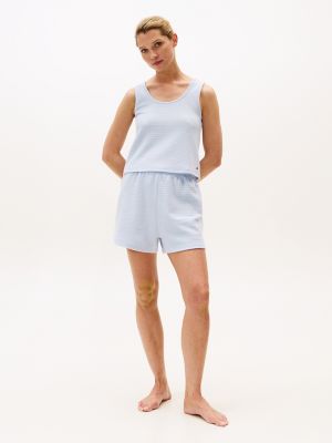 Waffle Texture Tank and Short Sleep Set, Sweet Blue