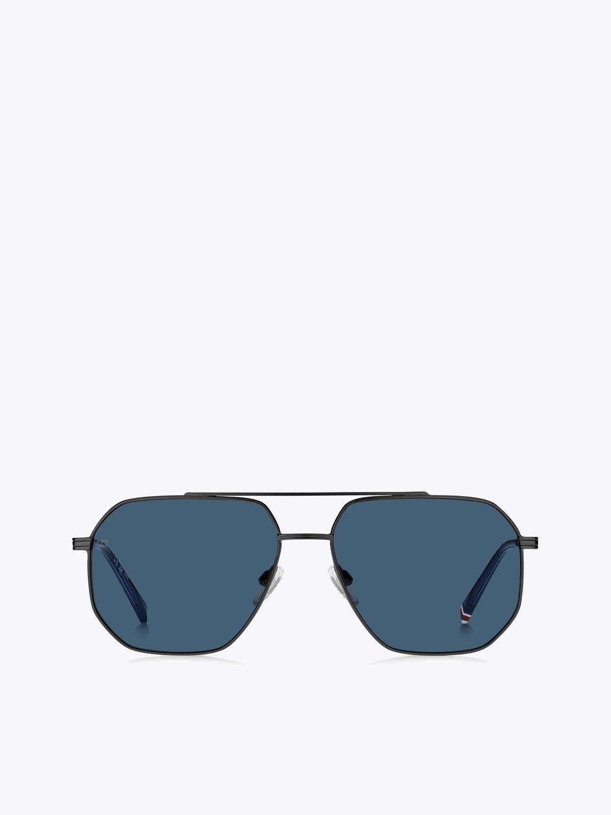 Geometric Navigator Frame Sunglasses — Dark Ruthenium / Blue Lens