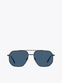 Geometric Navigator Frame Sunglasses — Dark Ruthenium / Blue Lens 2