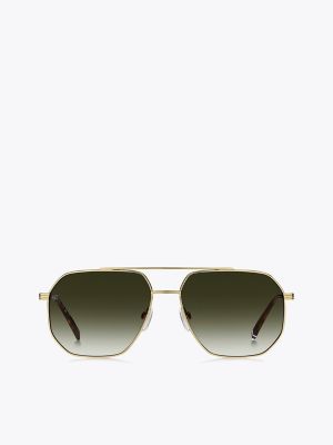 Geometric Navigator Frame Sunglasses, Gold
