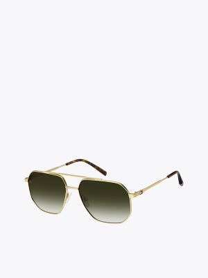 Geometric Navigator Frame Sunglasses, Gold