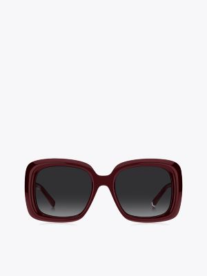 Square-Frame Sunglasses, Burgundy