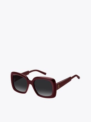 Square-Frame Sunglasses, Burgundy