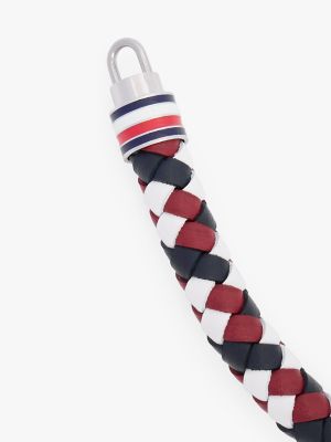 Braided Leather Bracelet, Red / White / Navy