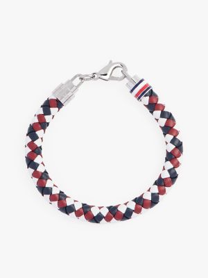 Braided Leather Bracelet, Red / White / Navy