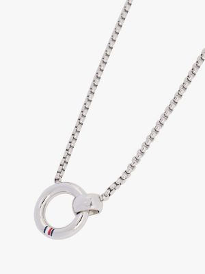 Signature Stripe Circle Logo Necklace, Silver