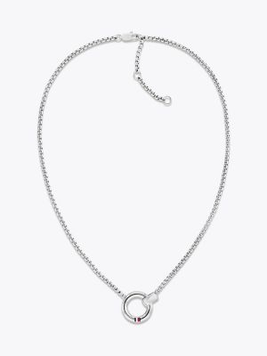 Signature Stripe Circle Logo Necklace, Silver