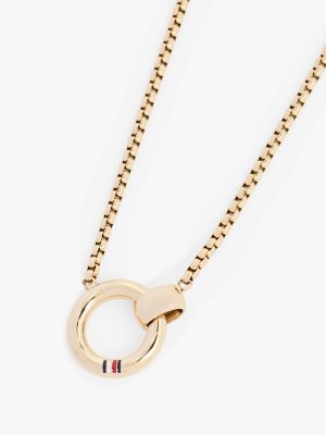 Signature Stripe Circle Logo Necklace, Gold Plated