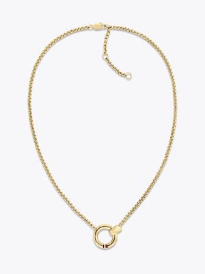 Signature Stripe Circle Logo Necklace, Gold Plated