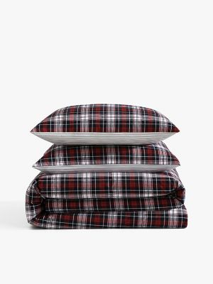 Plaid Print Comforter Set, White / Red / Navy Blue