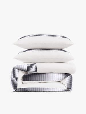 Striped Border Comforter Set, Navy / White