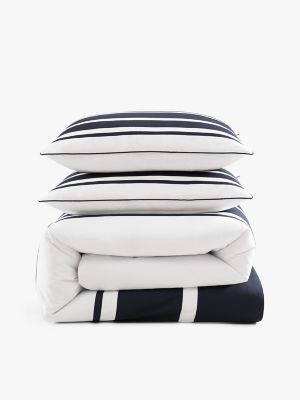Colorblock Print Comforter Set, Dark Navy Blue / White