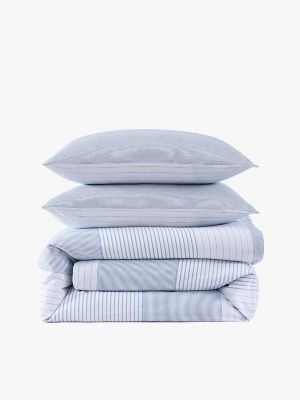 Mixed Striped Print Comforter Set, White / Pale Blue / Dark Blue
