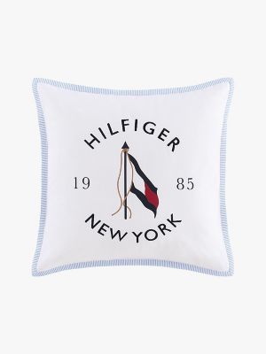 Hilfiger New York Flag Logo Pillow, Ivory White / Dark Navy / Light Blue