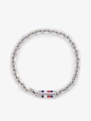 Signature Stripe Chain Link Bracelet, Silver