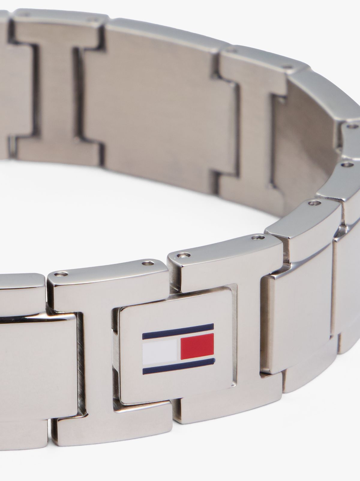 Stripe Accent Flat-Link Bracelet — Silver