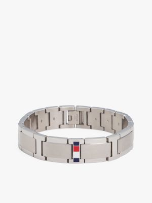 Stripe Accent Flat-Link Bracelet, Silver