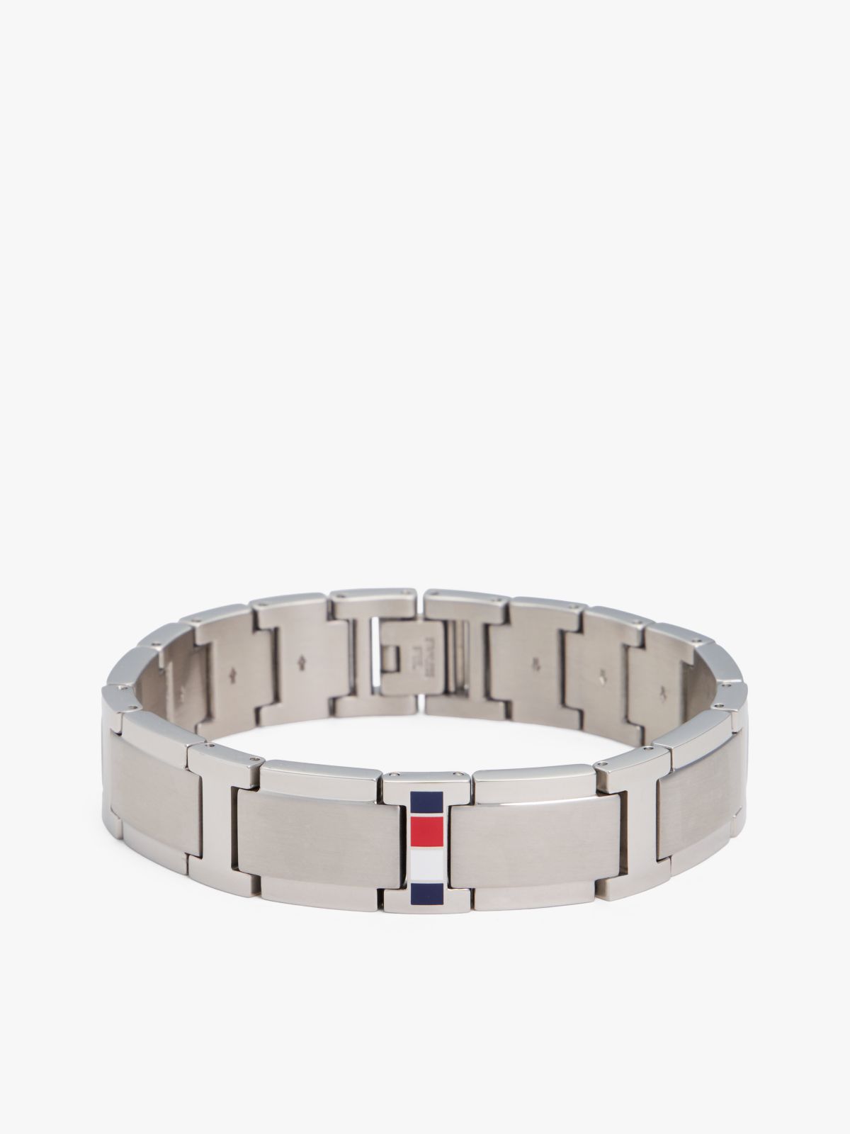 Stripe Accent Flat-Link Bracelet — Silver