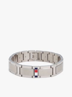 Stripe Accent Flat-Link Bracelet — Silver 1
