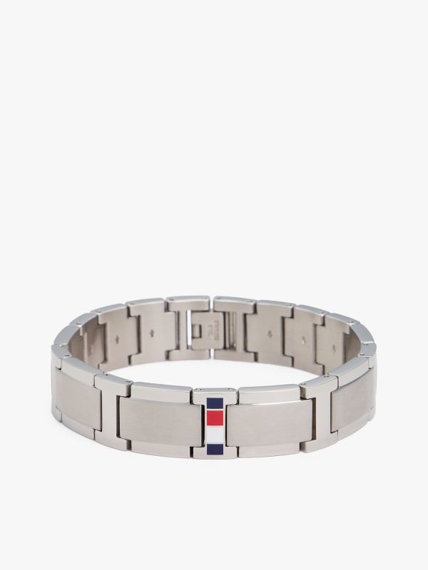 Stripe Accent Flat-Link Bracelet — Silver