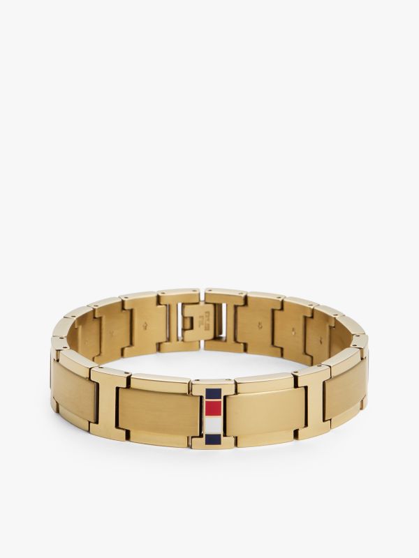 Stripe Accent Flat-Link Bracelet — Gold