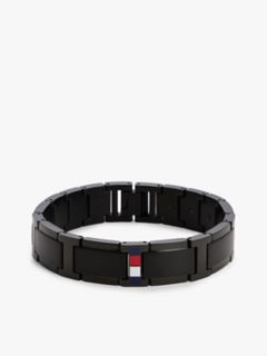 Stripe Accent Flat-Link Bracelet — Black 1