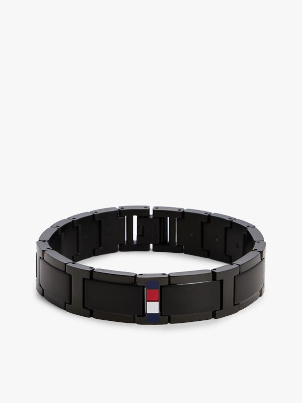 Stripe Accent Flat-Link Bracelet — Black
