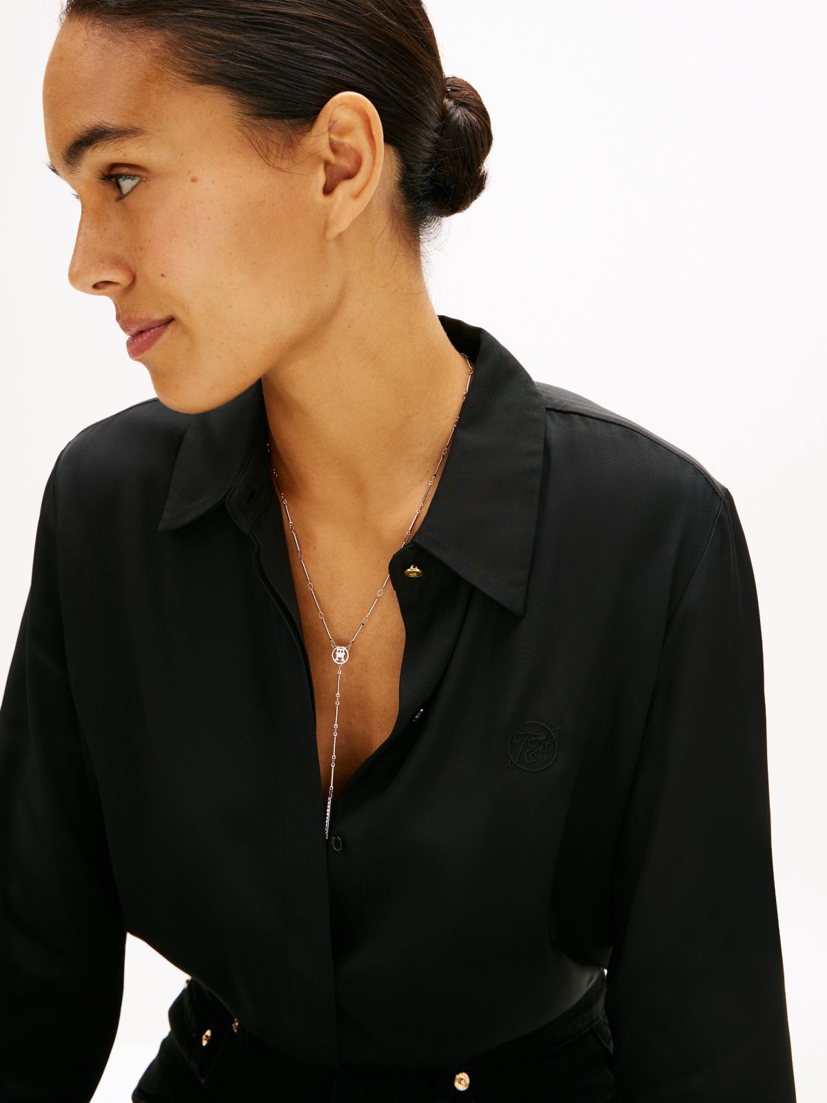 Crystal Accent Lariat Necklace — Silver