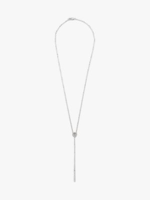 Crystal Accent Lariat Necklace, Silver