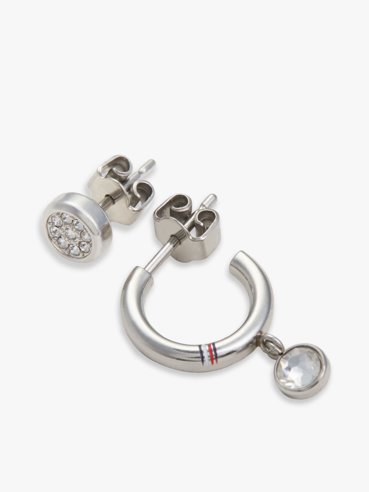 Crystal Accent Hoop & Stud Earring Set — Silver
