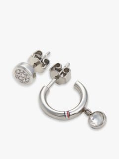 Crystal Accent Hoop & Stud Earring Set — Silver 2
