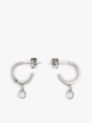 Crystal Accent Hoop & Stud Earring Set, Silver