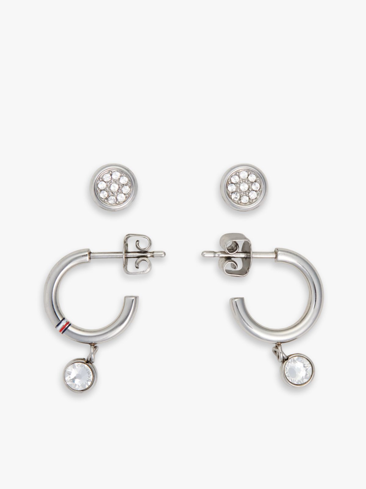 Crystal Accent Hoop & Stud Earring Set — Silver