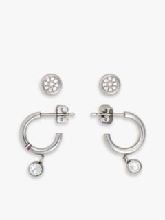 Crystal Accent Hoop & Stud Earring Set — Silver 1