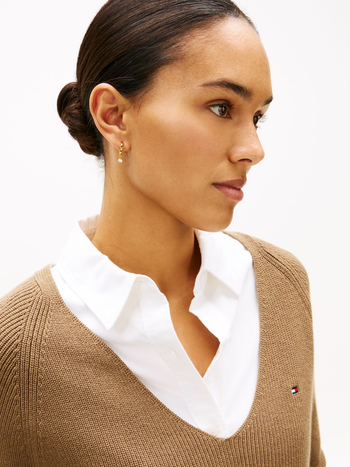 Crystal Accent Hoop & Stud Earring Set — Gold