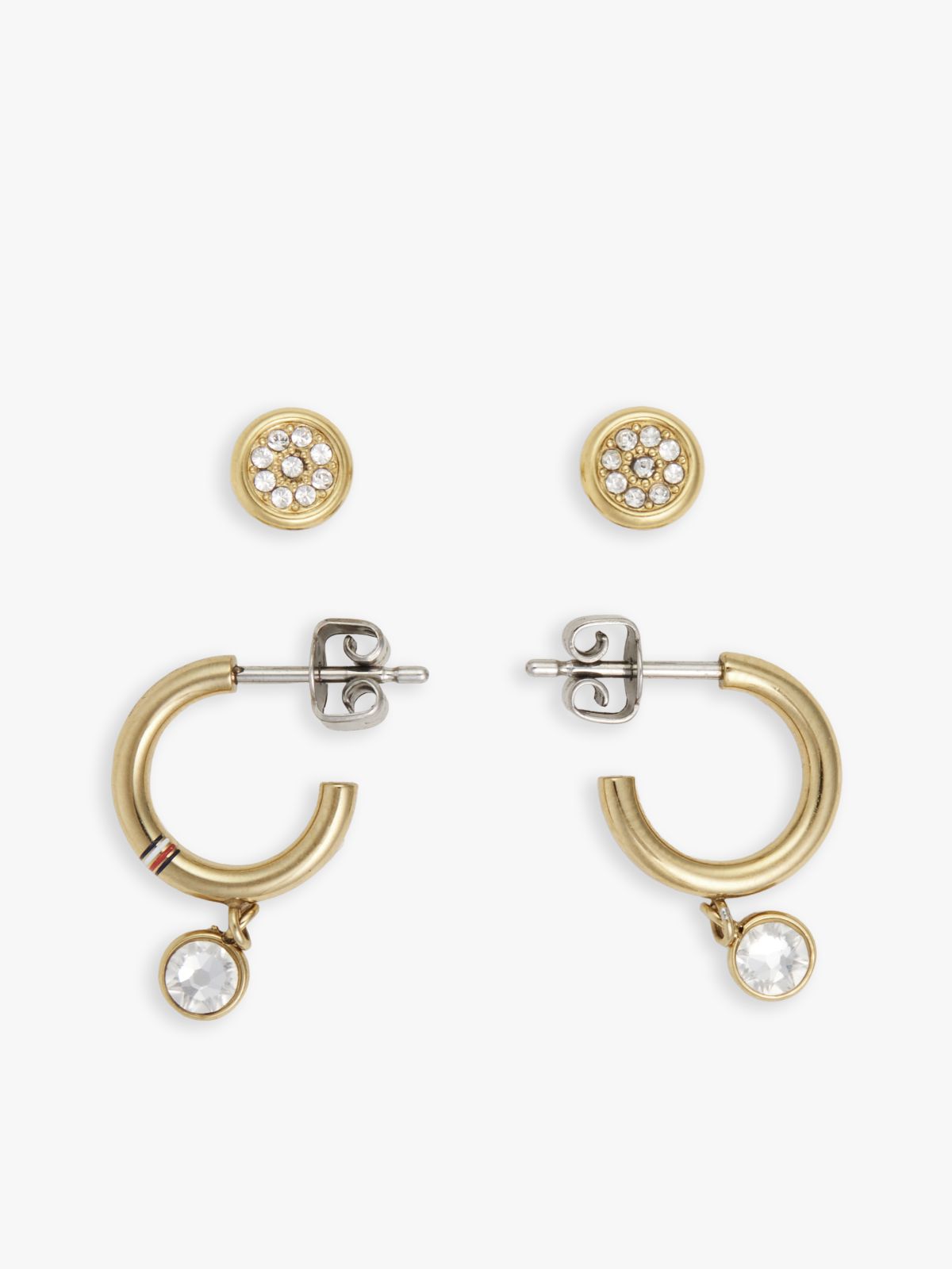 Crystal Accent Hoop & Stud Earring Set — Gold