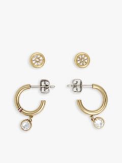 Crystal Accent Hoop & Stud Earring Set — Gold 1