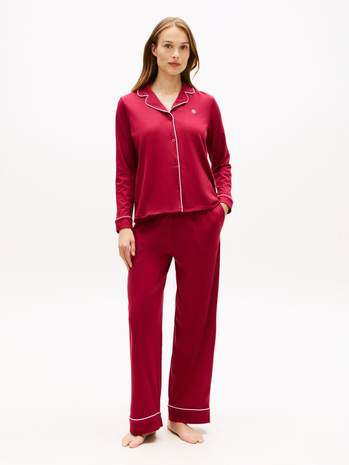 Long Sleeve Shirt & Pant Sleep Set — Garnet