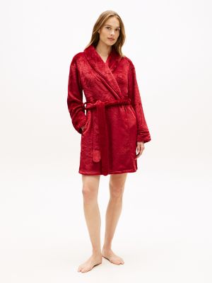 Plaid Logo Plush Robe, Regatta Red