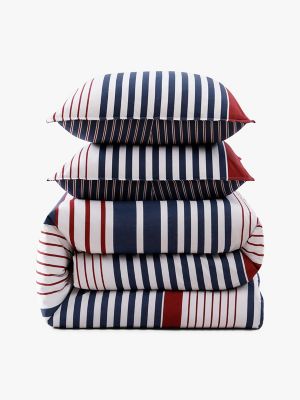 Bold Stripe Print Comforter Set, Beige / Blue / Red