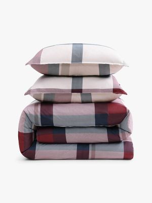 Plaid Print Comforter Set, Eggshell White / Blue / Red