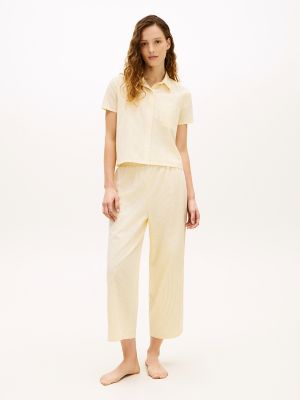 Cropped Shirt & Pant Sleep Set, Citronella & TH White