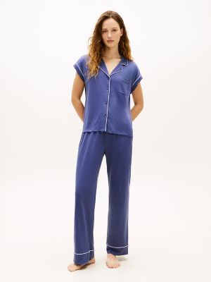 Short-Sleeve Shirt & Pant Sleep Set, Crown Blue
