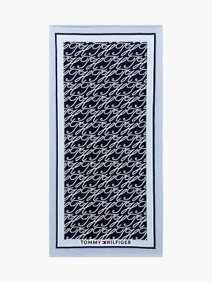Allover Script Monogram Beach Towel, Navy Multi