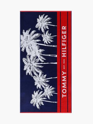 Palm Tree Logo Beach Towel, Midnight Blue Multi