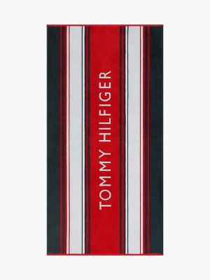 Block Stripe Hilfiger Logo Beach Towel, Scarlet/Multi