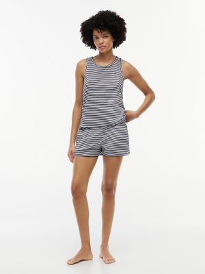 Striped Tank Top & Short Sleep Set, Navy/White