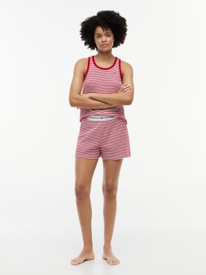 Striped Tank Top & Short Sleep Set, Red/White