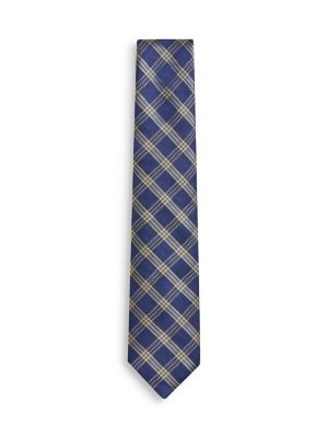 Plaid Silk-Blend Tie, Navy/Yellow